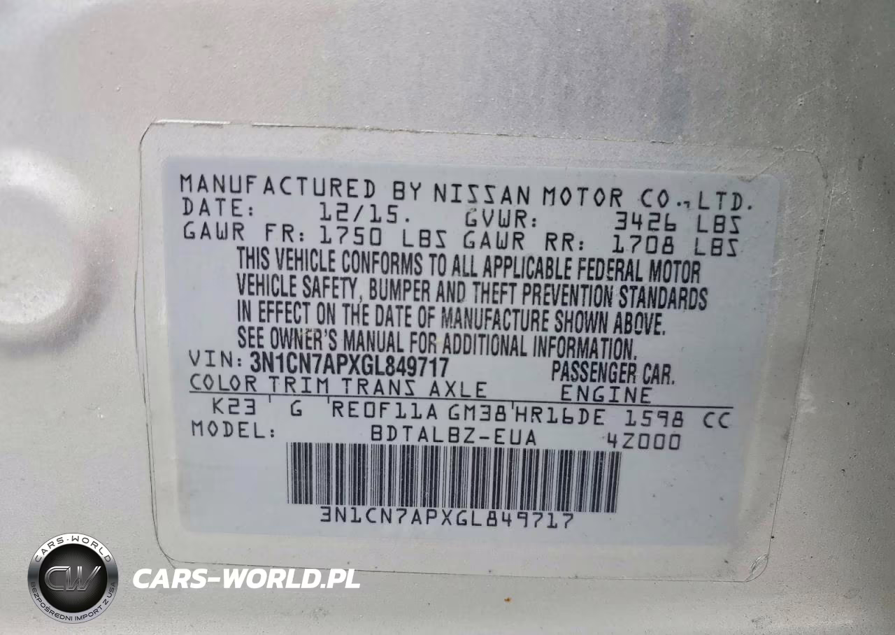 2016 Nissan Versa 1.6 Sv VIN:3N1CN7APXGL849717 - 12