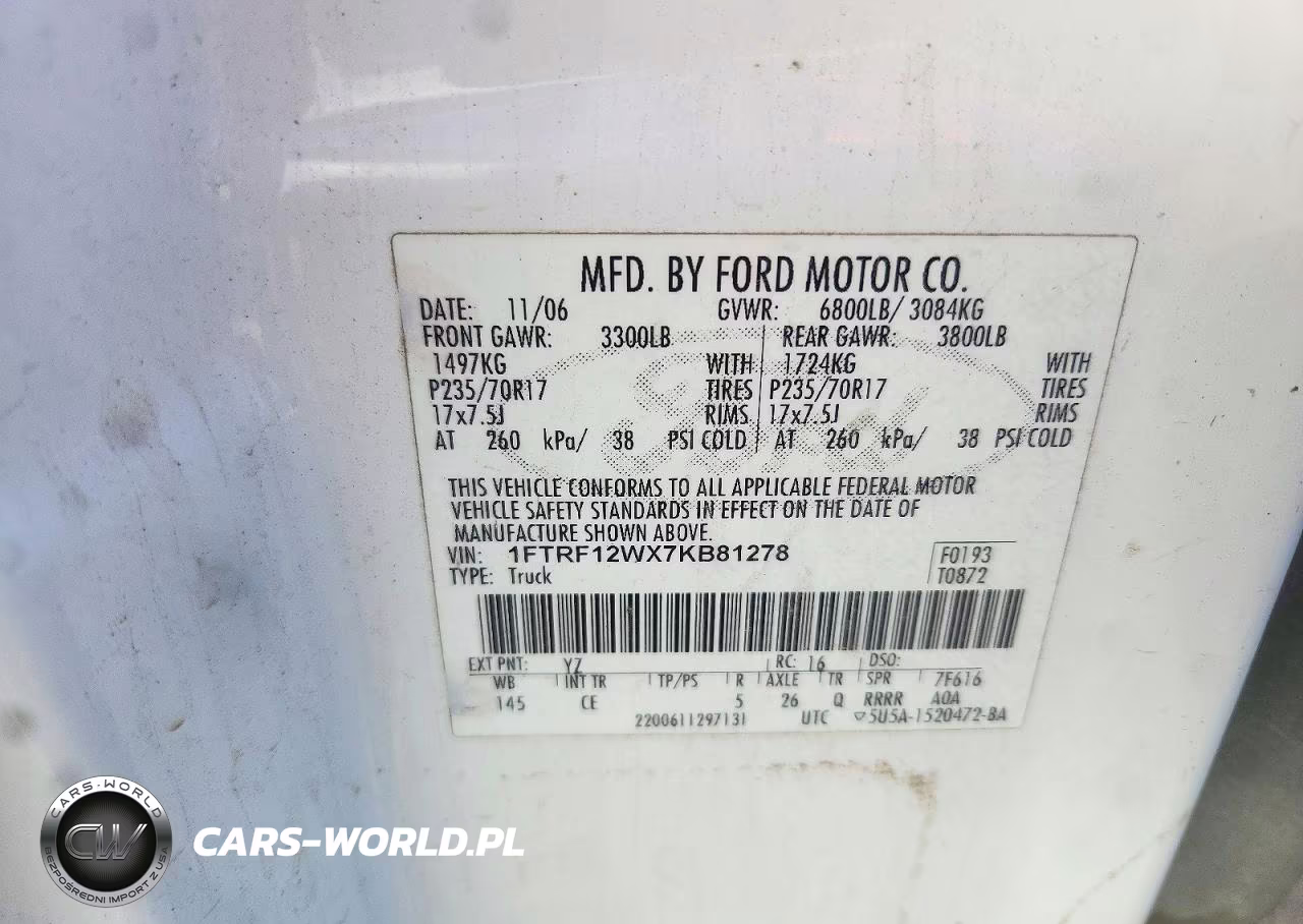 2007 Ford F150 VIN:1FTRF12WX7KB81278 - 12