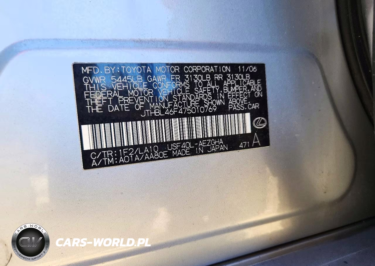 2007 Lexus Ls 460 VIN:JTHBL46F475010769 - 12