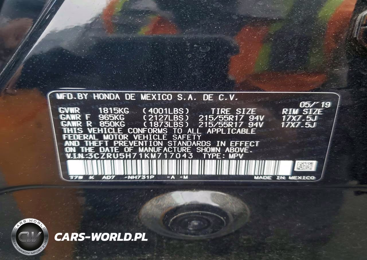 2019 Honda Hr-V Exl VIN:3CZRU5H71KM717043 - 14