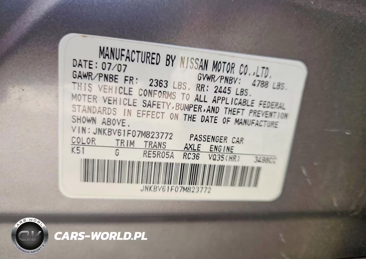 2007 Infiniti G35 X VIN:JNKBV61F07M823772 - 12