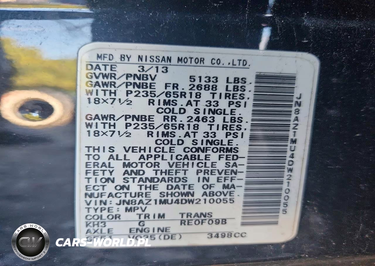 2013 Nissan Murano S VIN:JN8AZ1MU4DW210055 - 13