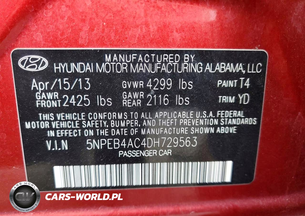 2013 Hyundai Sonata Gls VIN:5NPEB4AC4DH729563 - 12