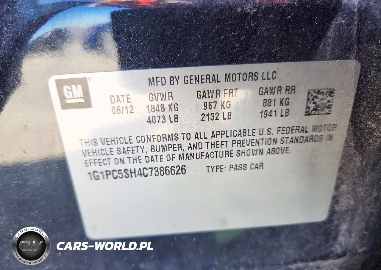 2012 Chevrolet Cruze Ls VIN:1G1PC5SH4C7386626 - 12