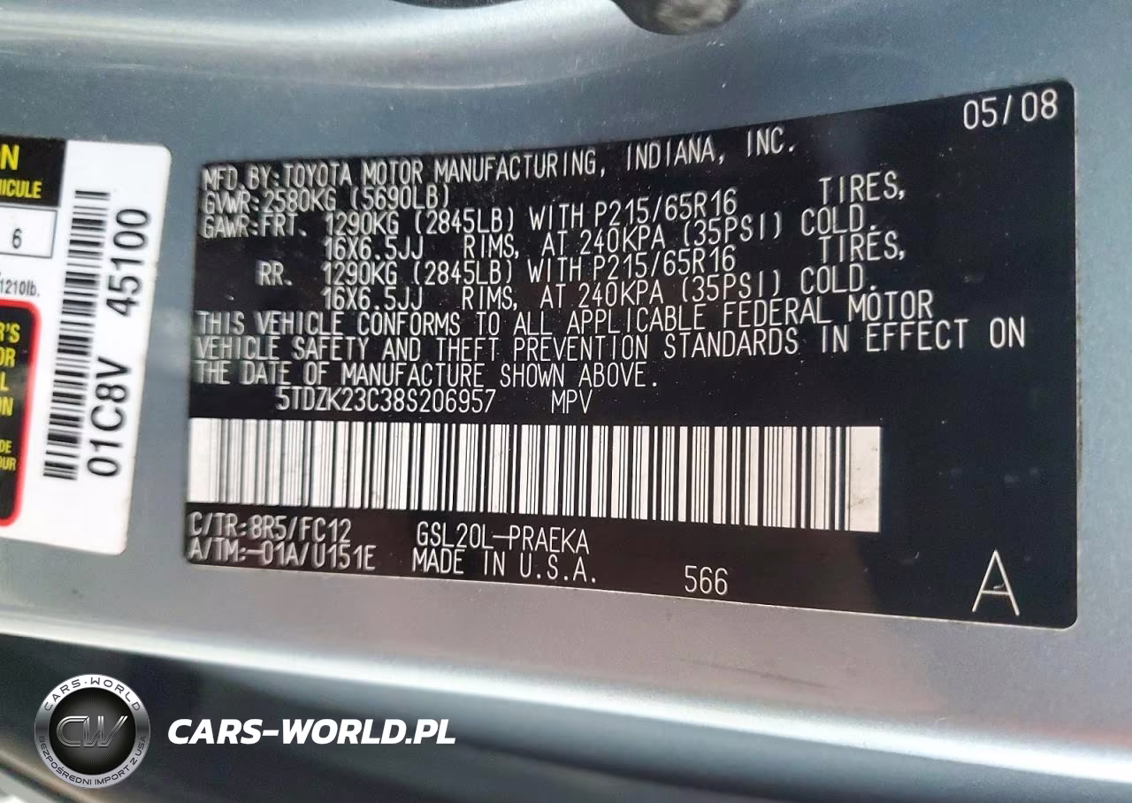 2008 Toyota Sienna Le 8-Passenger VIN:5TDZK23C38S206957 - 12