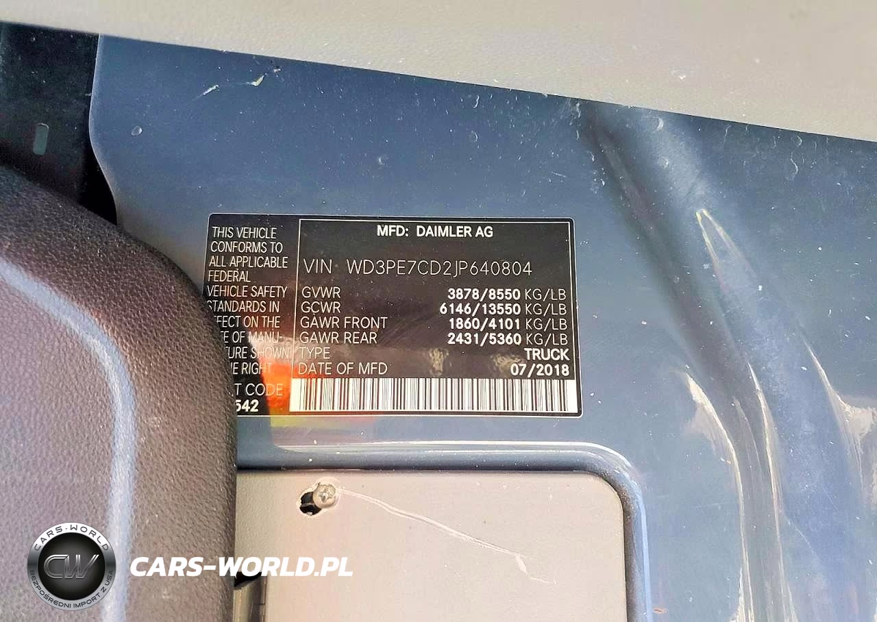2018 Mercedes-Benz Sprinter 2500 Standard Roof V6 VIN:WD3PE7CD2JP640804 - 13