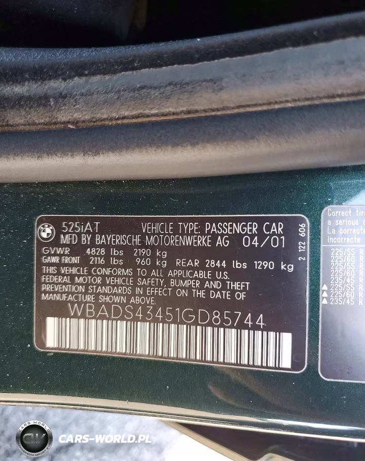 2001 BMW 525 It Automatic VIN:WBADS43451GD85744 - 12