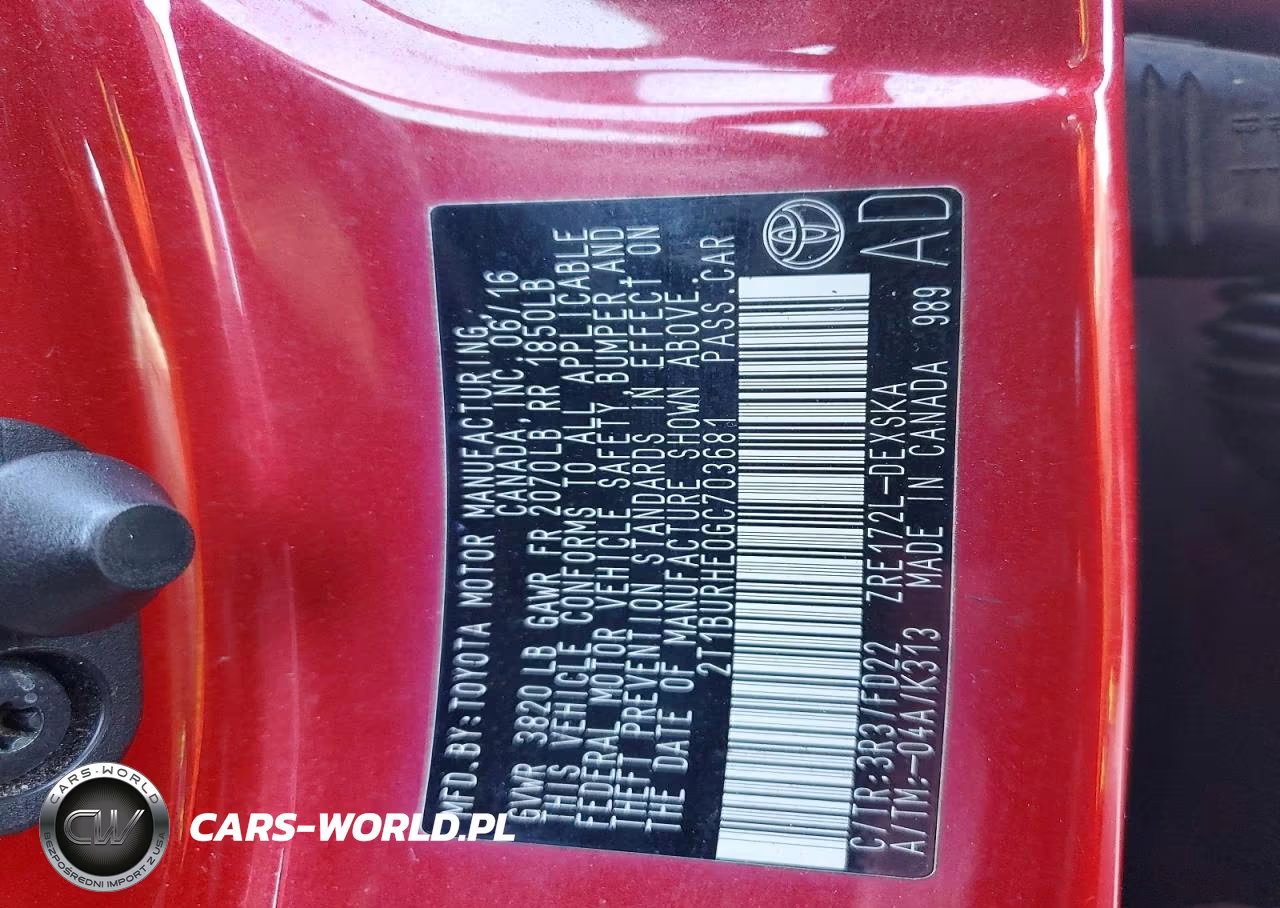 2016 Toyota Corolla S Plus VIN:2T1BURHE0GC703681 - 12