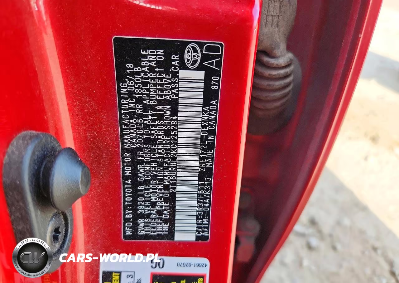 2019 Toyota Corolla Le VIN:2T1BURHE2KC125284 - 12