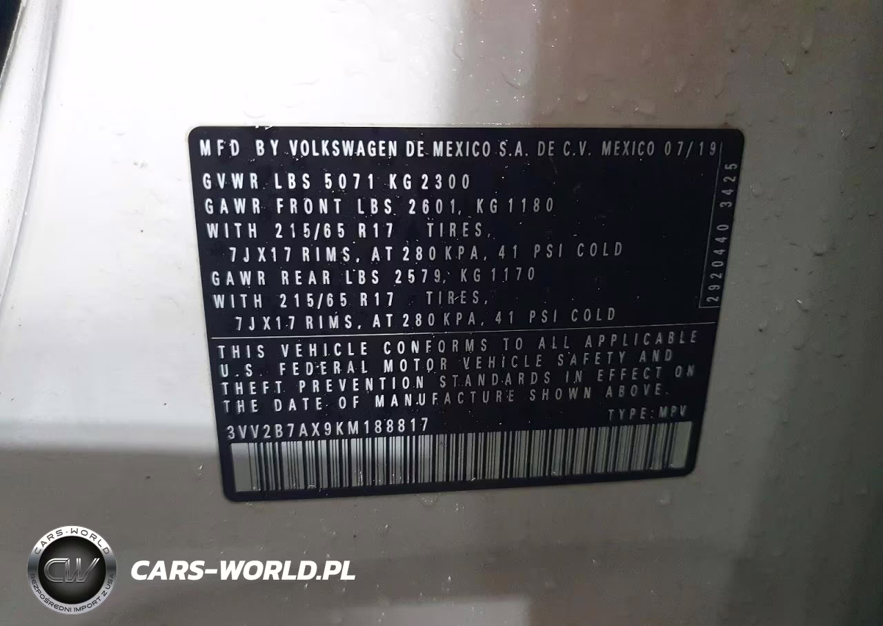 2019 Volkswagen Tiguan Se VIN:3VV2B7AX9KM188817 - 13