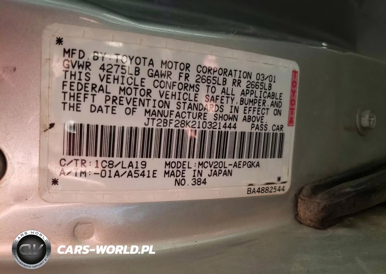 2001 Toyota Camry Xle V6 VIN:JT2BF28K210321444 - 12