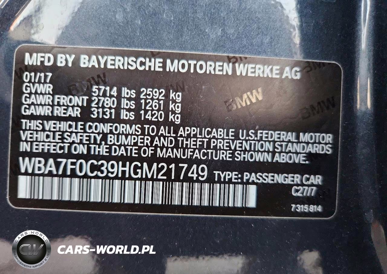 2017 BMW 750 I VIN:WBA7F0C39HGM21749 - 12