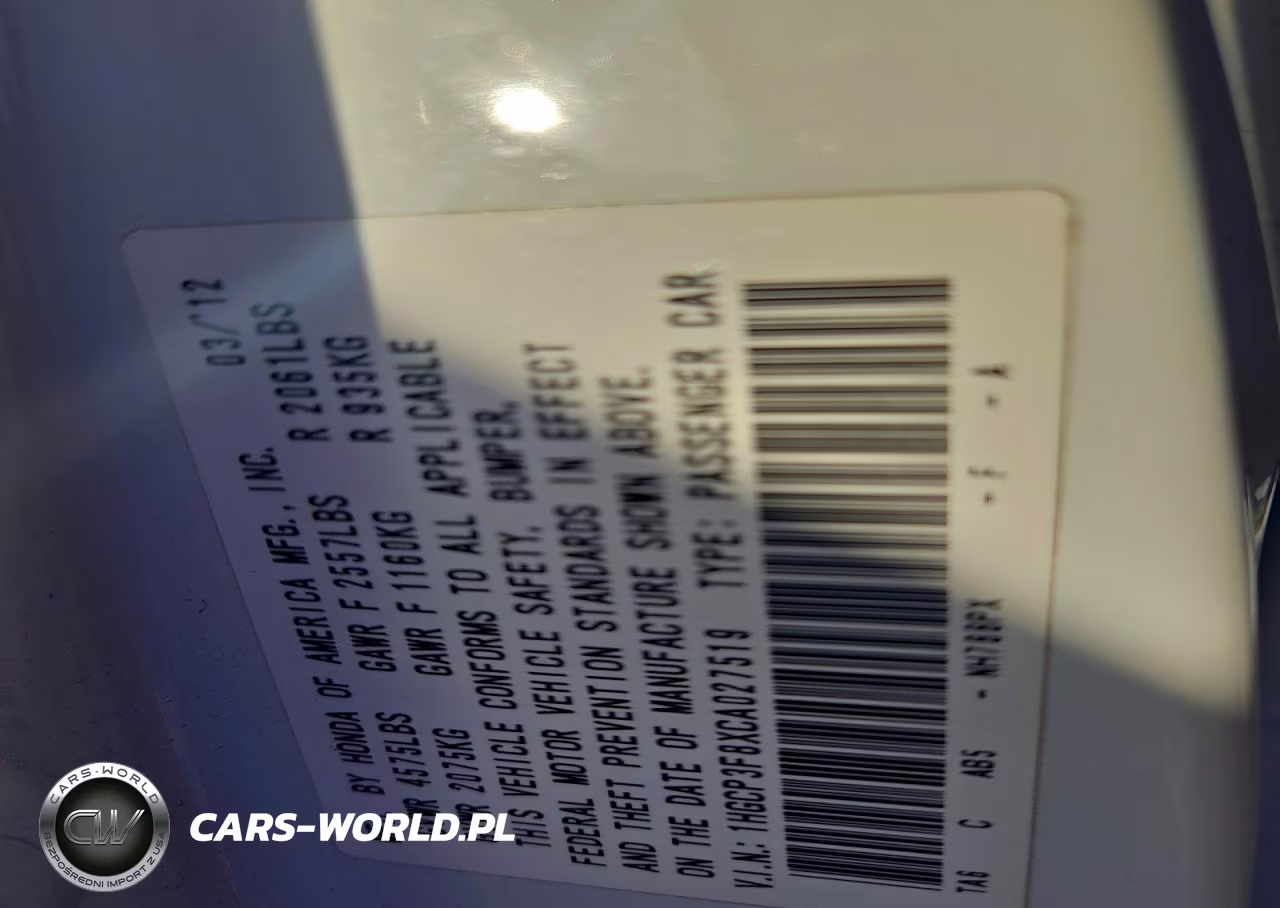 2012 Honda Accord Exl VIN:1HGCP3F8XCA027519 - 12