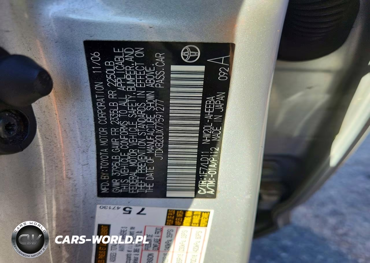 2007 Toyota Prius Base VIN:JTDKB20UX77591277 - 12