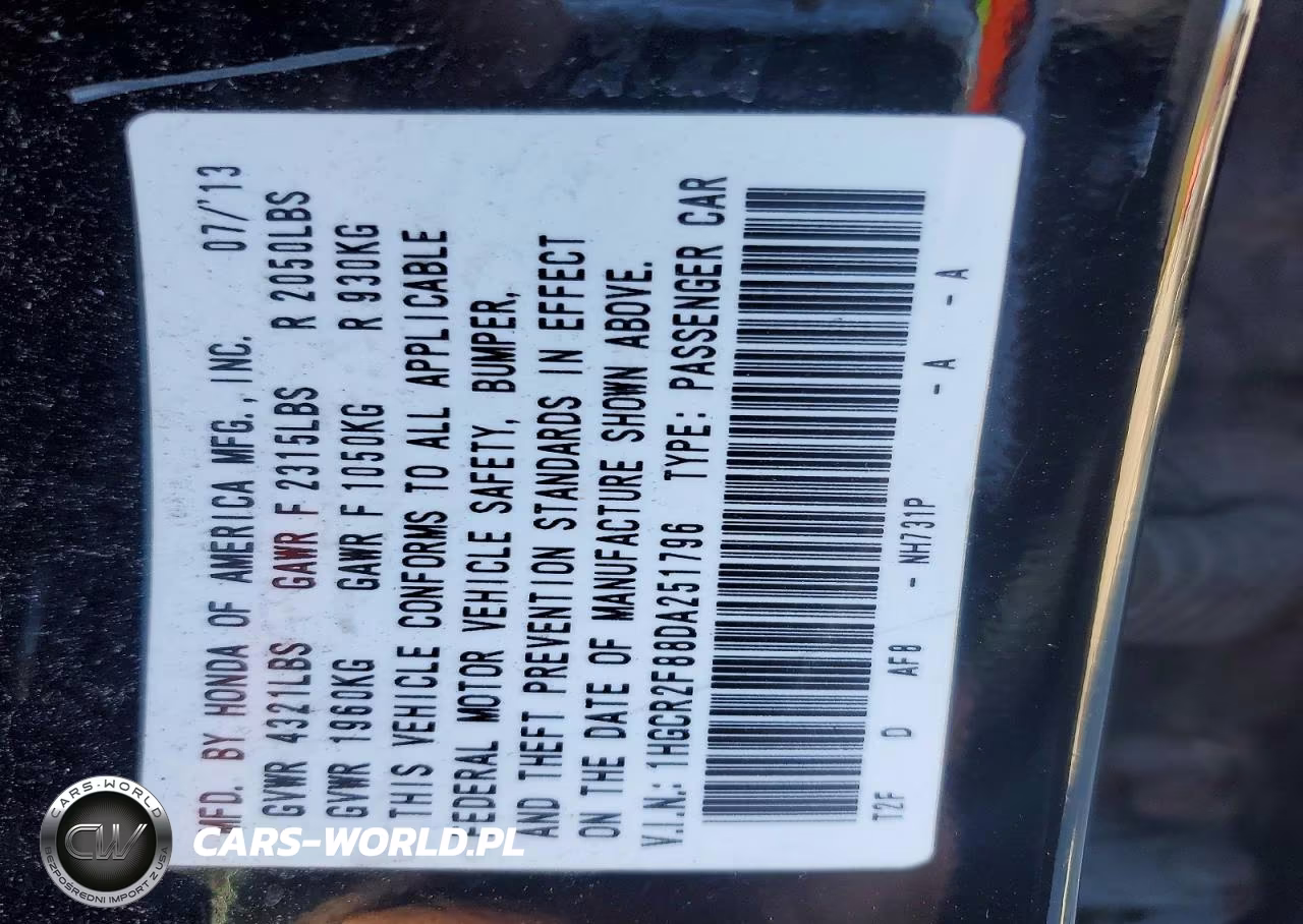 2013 Honda Accord Exl VIN:1HGCR2F88DA251796 - 12
