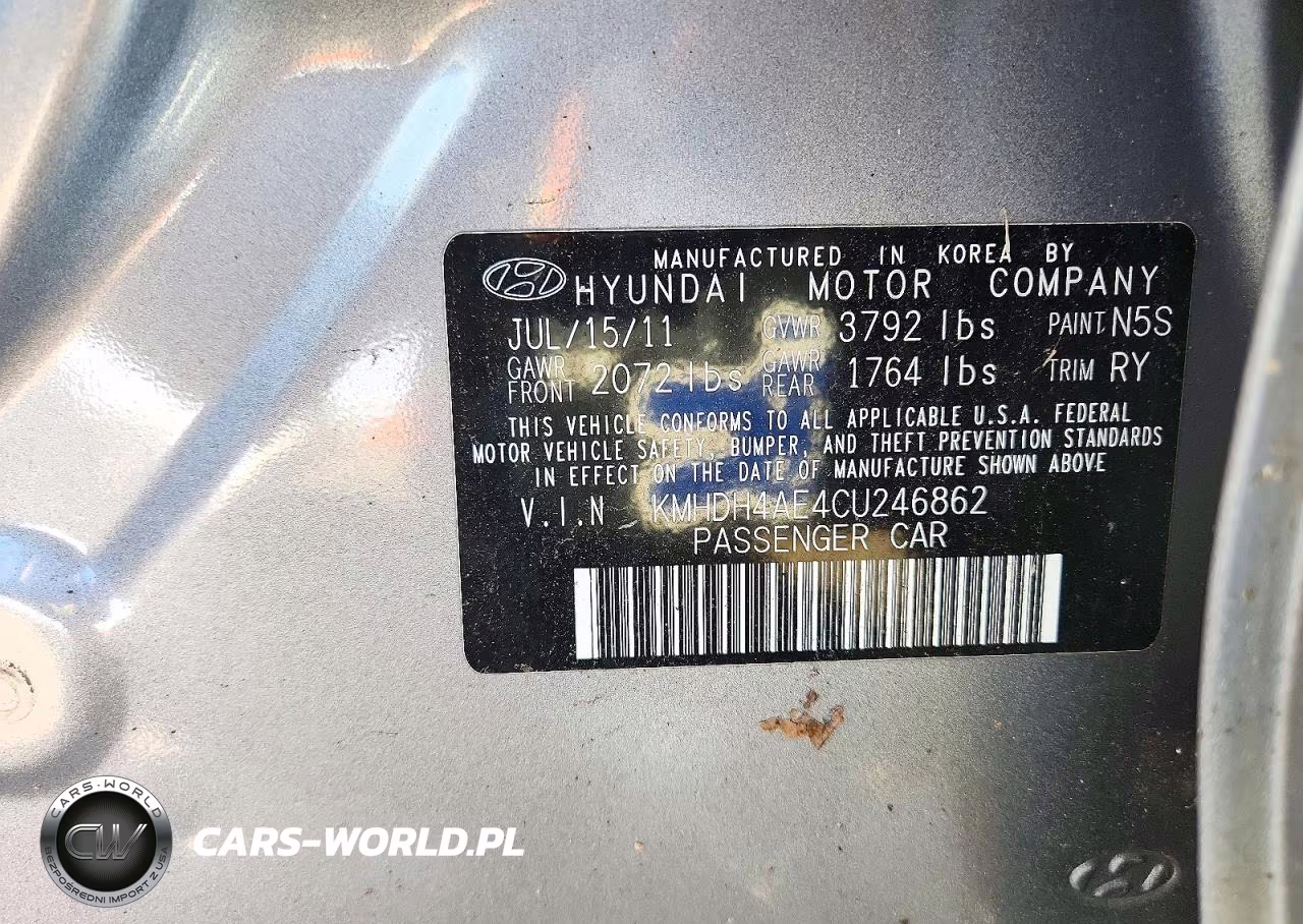 2012 Hyundai Elantra VIN:KMHDH4AE4CU246862 - 12