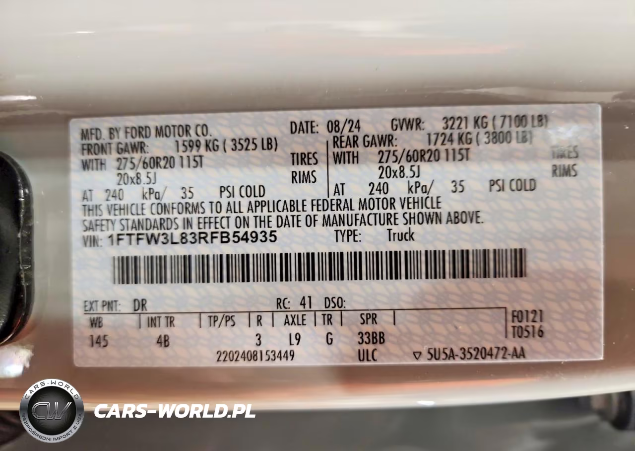 2024 Ford F150 VIN:1FTFW3L83RFB54935 - 13