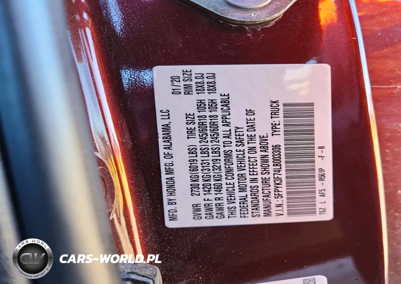 2020 Honda Ridgeline Rtl VIN:5FPYK3F74LB003306 - 12
