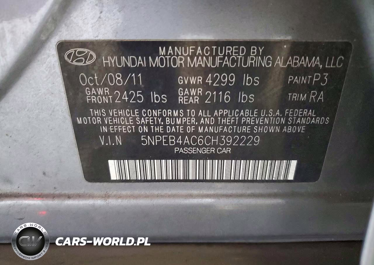 2012 Hyundai Sonata Gls VIN:5NPEB4AC6CH392229 - 12