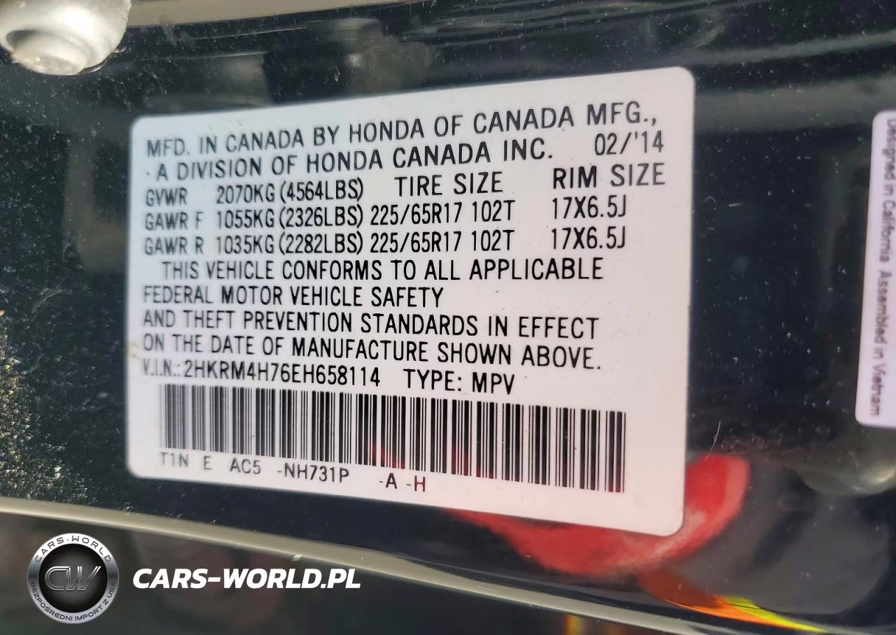 2014 Honda Cr-V Exl VIN:2HKRM4H76EH658114 - 13