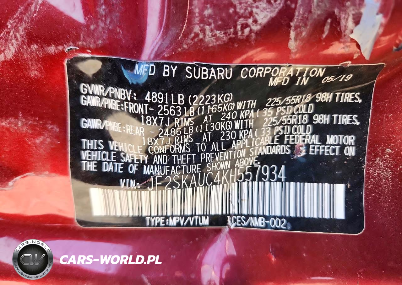 2019 Subaru Forester Limited VIN:JF2SKAUC4KH557934 - 13