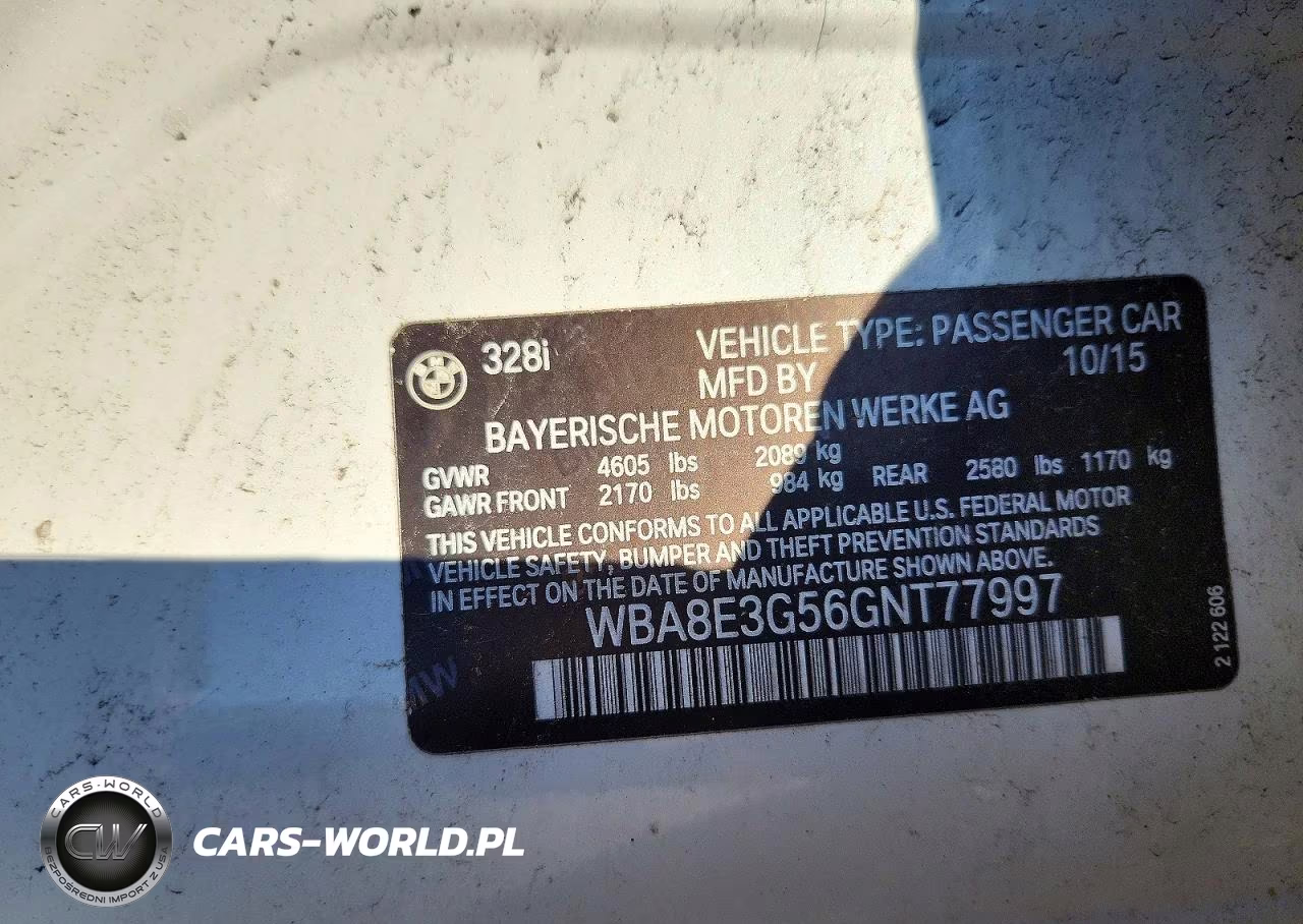 2016 BMW 328 Xi Sulev VIN:WBA8E3G56GNT77997 - 12