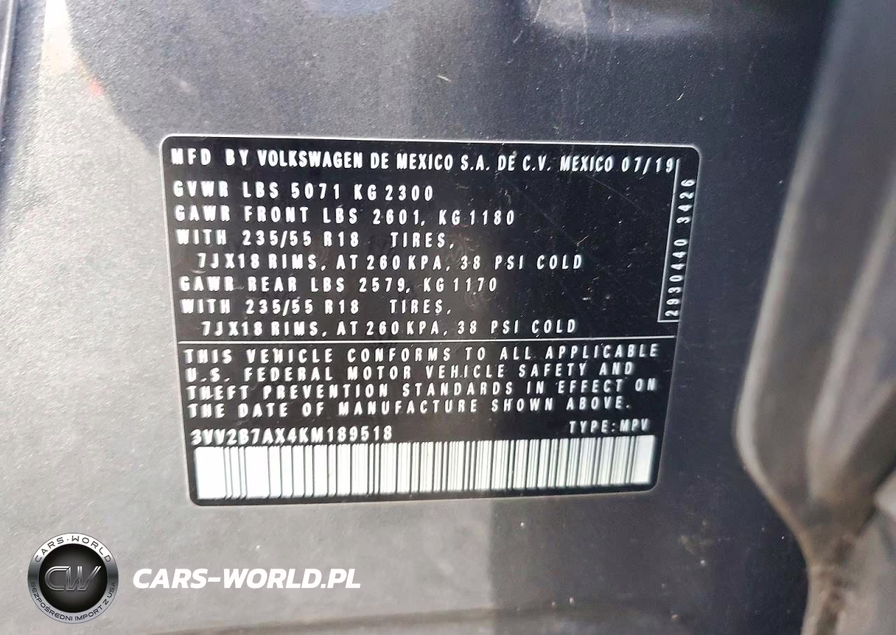 2019 Volkswagen Tiguan Se VIN:3VV2B7AX4KM189518 - 13