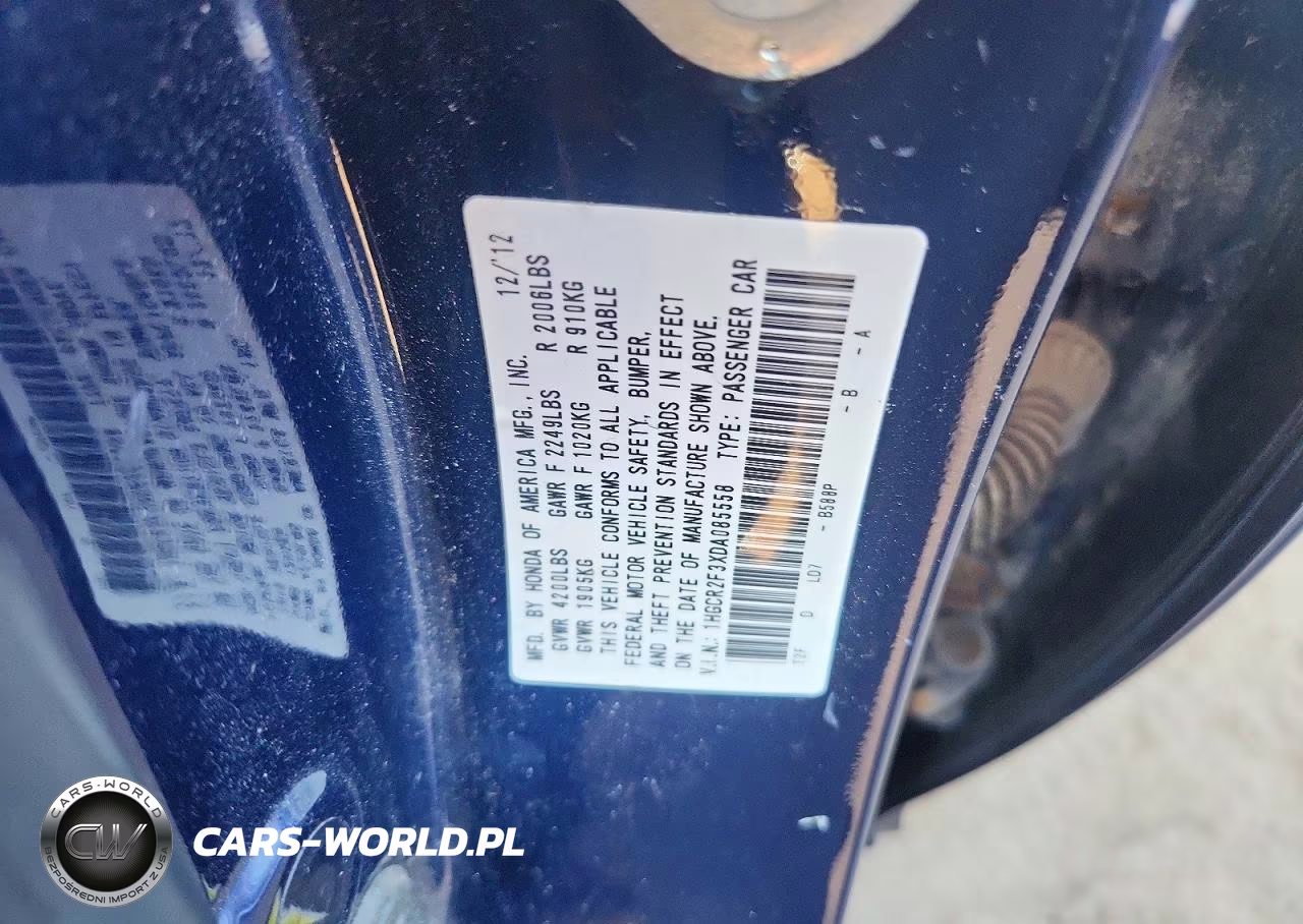 2013 Honda Accord Lx VIN:1HGCR2F3XDA085558 - 12