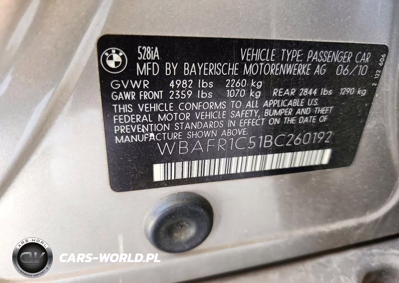 2011 BMW 528 I VIN:WBAFR1C51BC260192 - 13