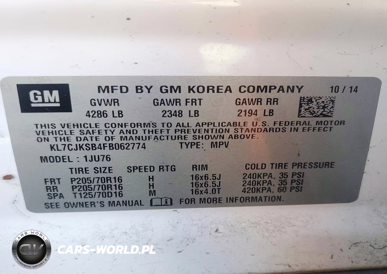 2015 Chevrolet Trax Ls VIN:KL7CJKSB4FB062774 - 12