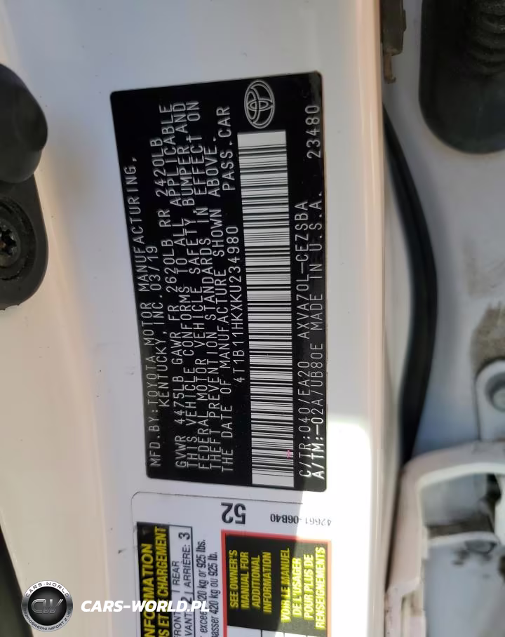 2019 Toyota Camry L VIN:4T1B11HKXKU234980 - 12