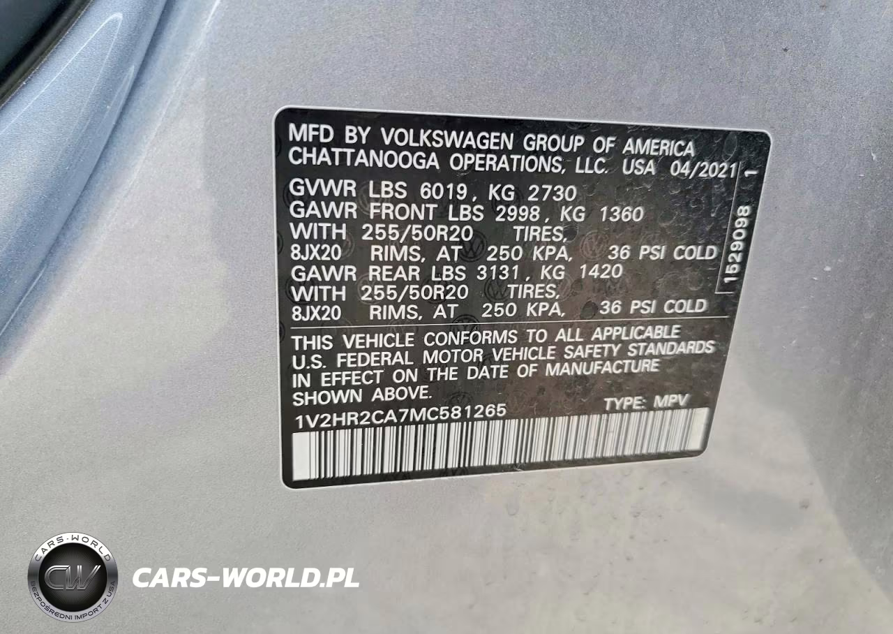 2021 Volkswagen Atlas Se VIN:1V2HR2CA7MC581265 - 14