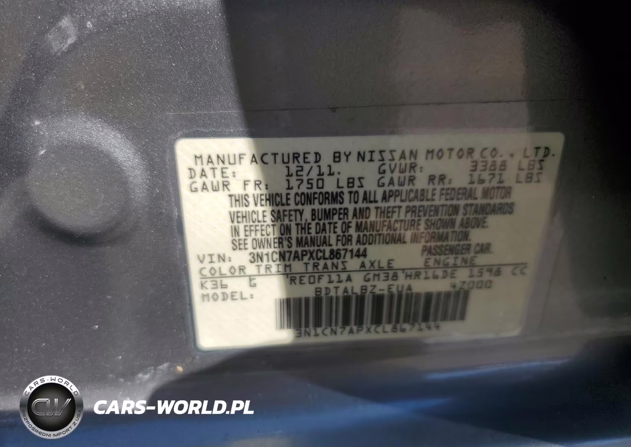 2012 Nissan Versa S VIN:3N1CN7APXCL867144 - 12