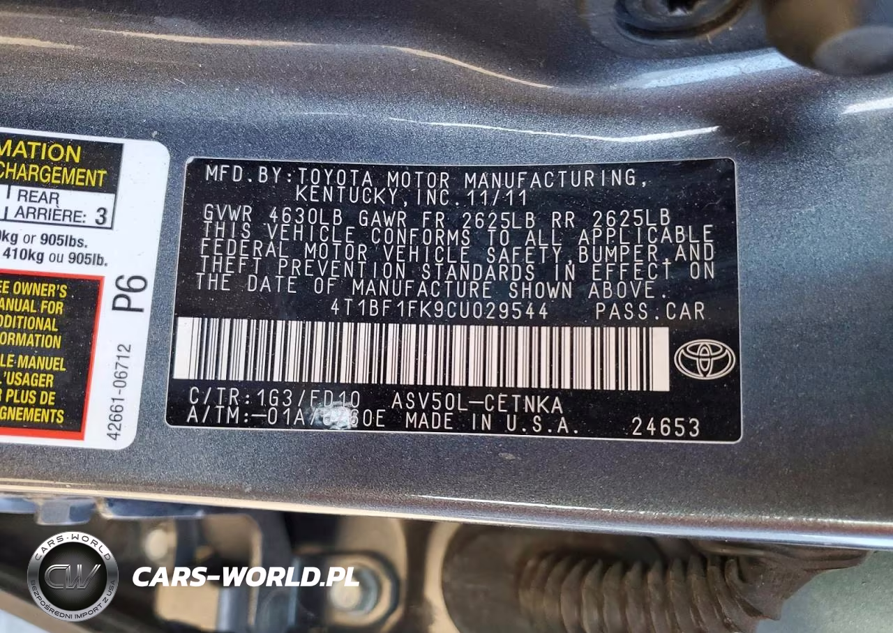 2012 Toyota Camry Le VIN:4T1BF1FK9CU029544 - 12