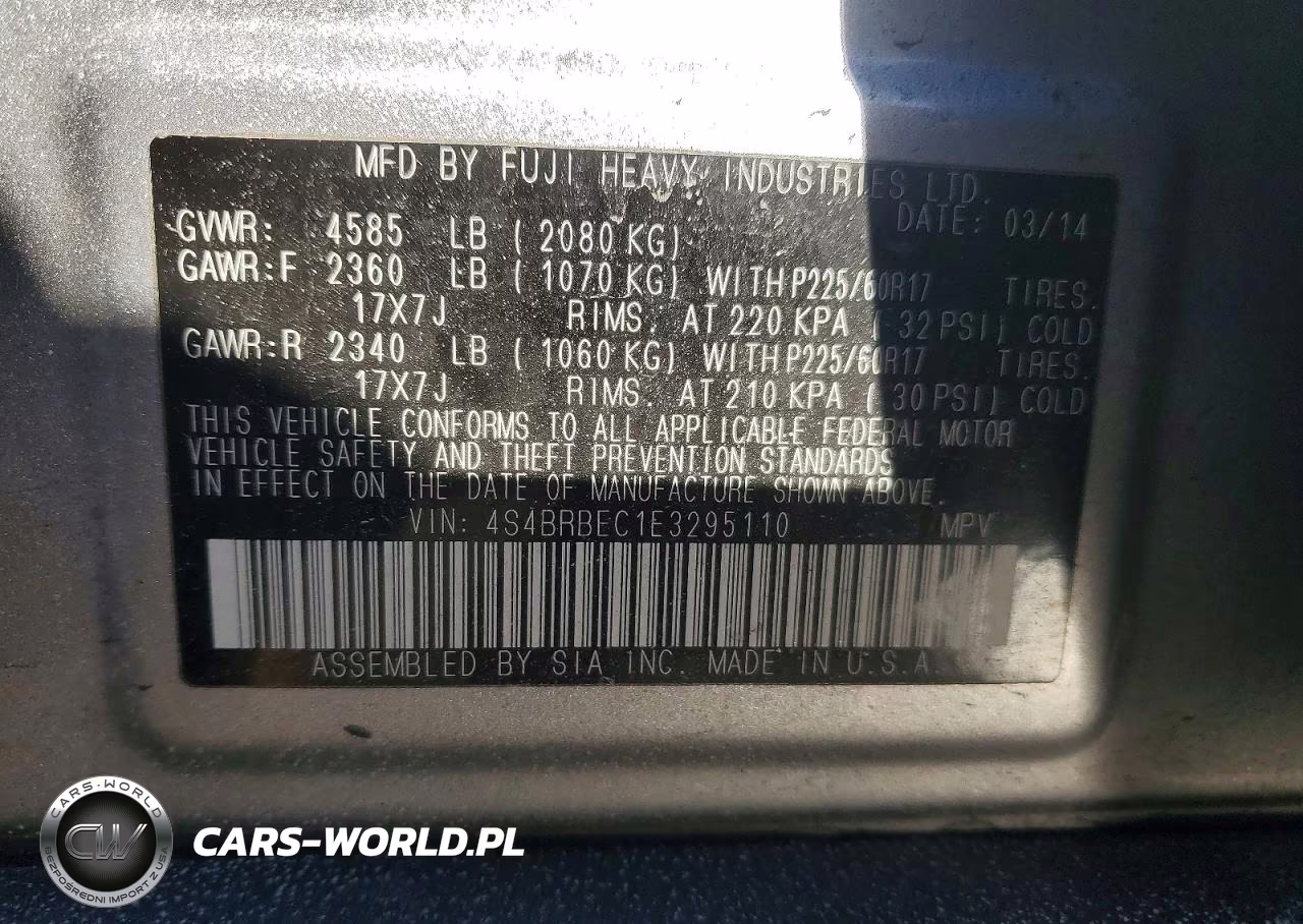 2014 Subaru Outback 2.5I Premium VIN:4S4BRBEC1E3295110 - 13