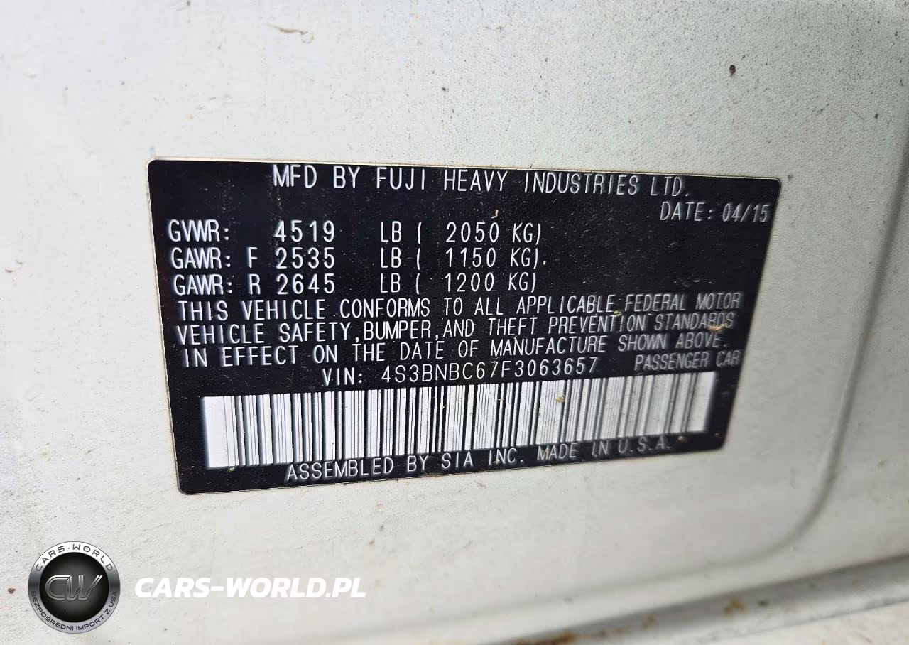2015 Subaru Legacy 2.5I Premium VIN:4S3BNBC67F3063657 - 12