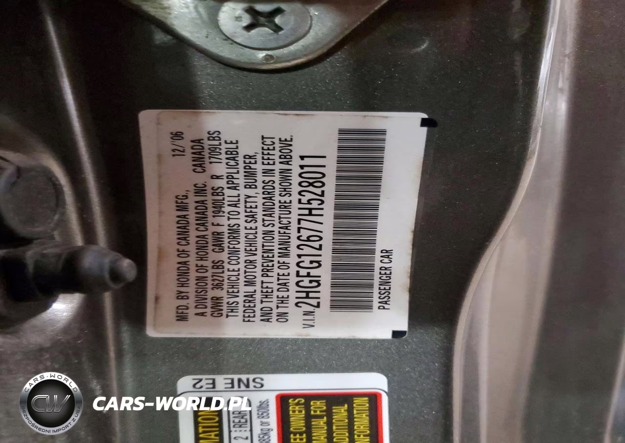 2007 Honda Civic Lx VIN:2HGFG12677H528011 - 12
