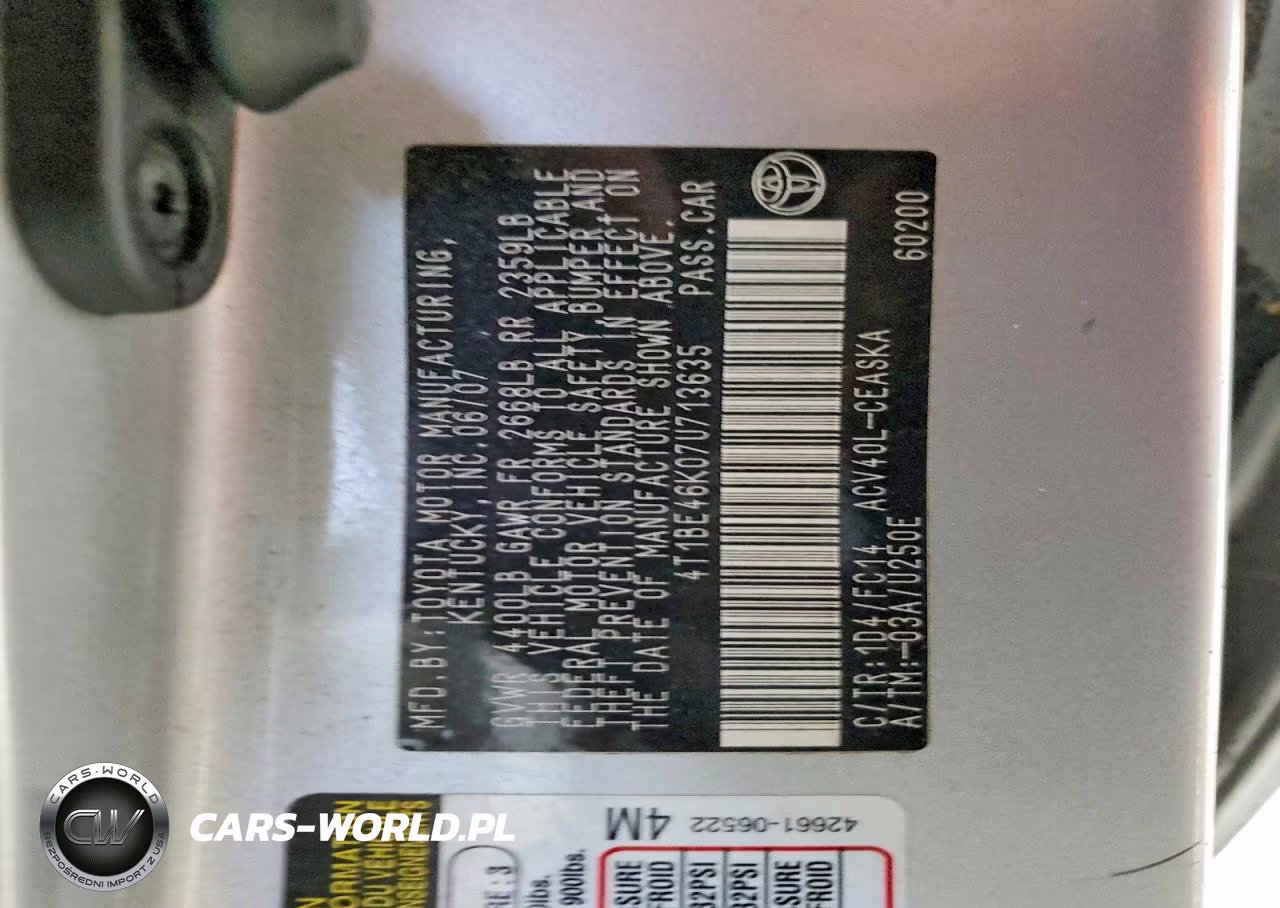2007 Toyota Camry Se VIN:4T1BE46K07U713635 - 12