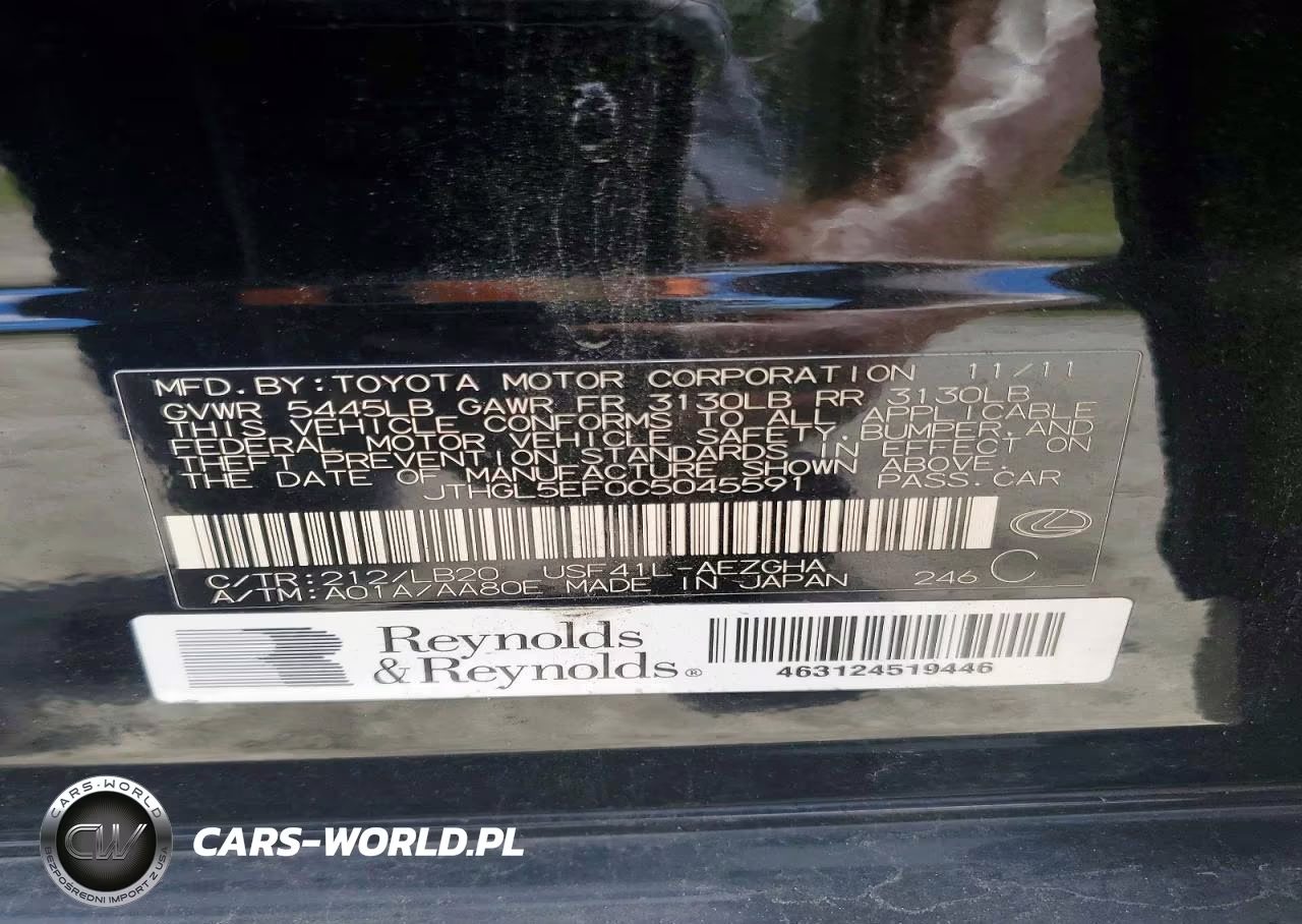 2012 LEXUS LS 460L VIN:JTHGL5EF0C5045591 - 12