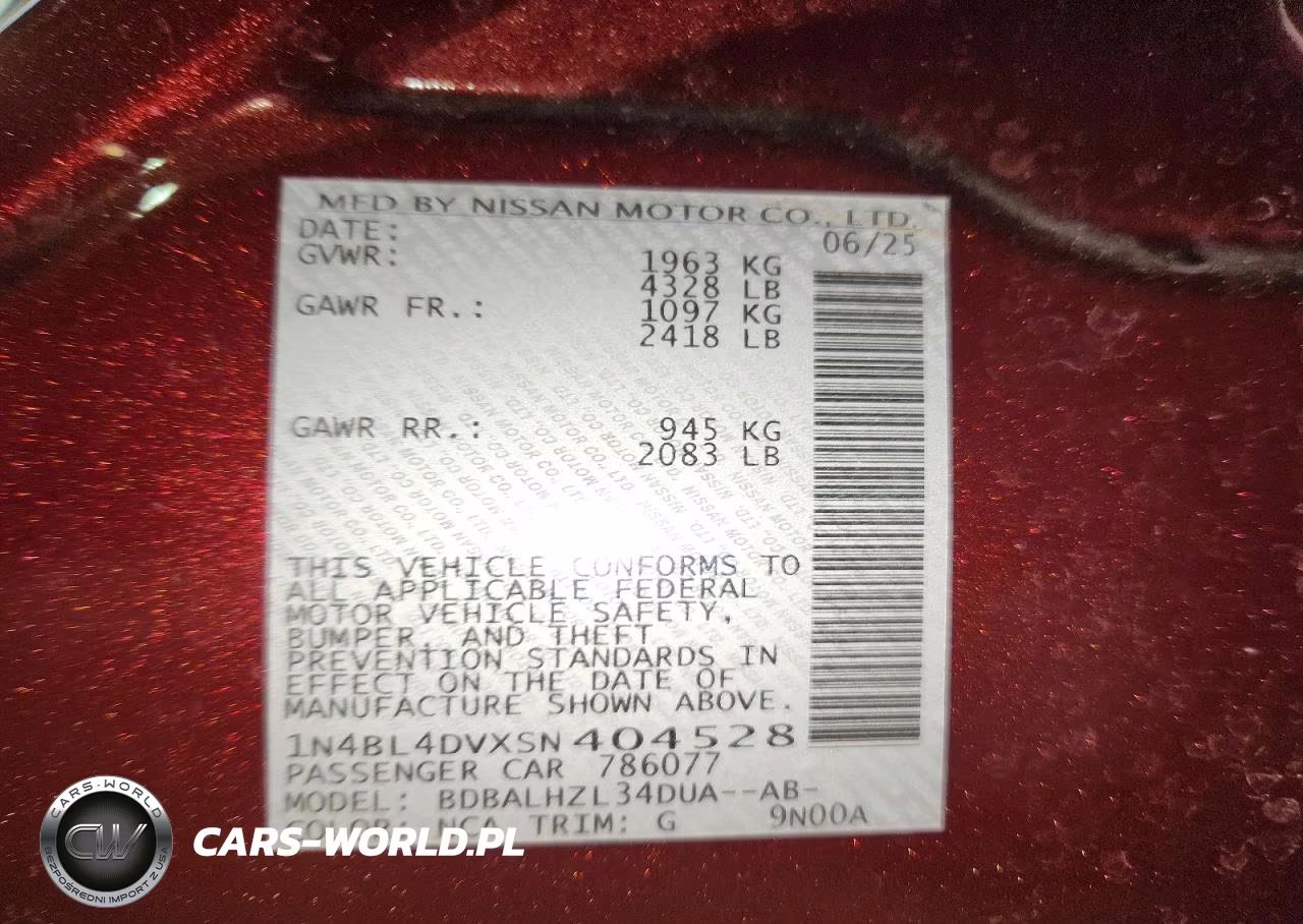 2025 Nissan Altima Sv VIN:1N4BL4DVXSN404528 - 12