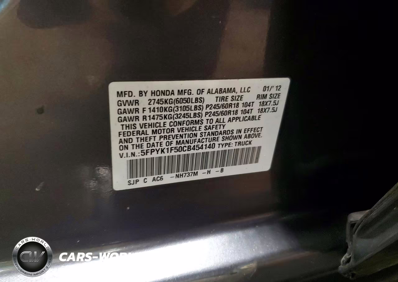 2012 Honda Ridgeline Rtl VIN:5FPYK1F50CB454140 - 13