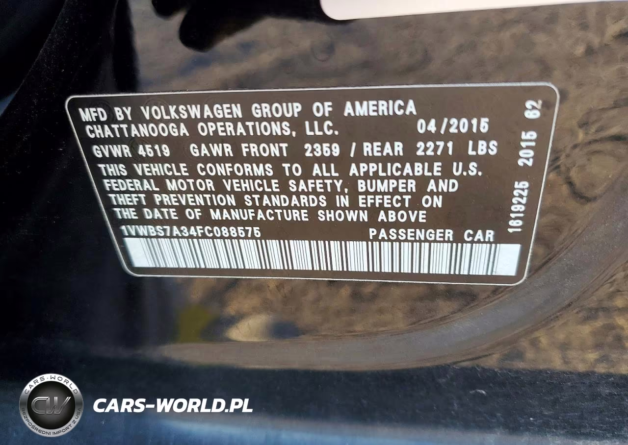 2015 Volkswagen Passat Se VIN:1VWBS7A34FC088575 - 12