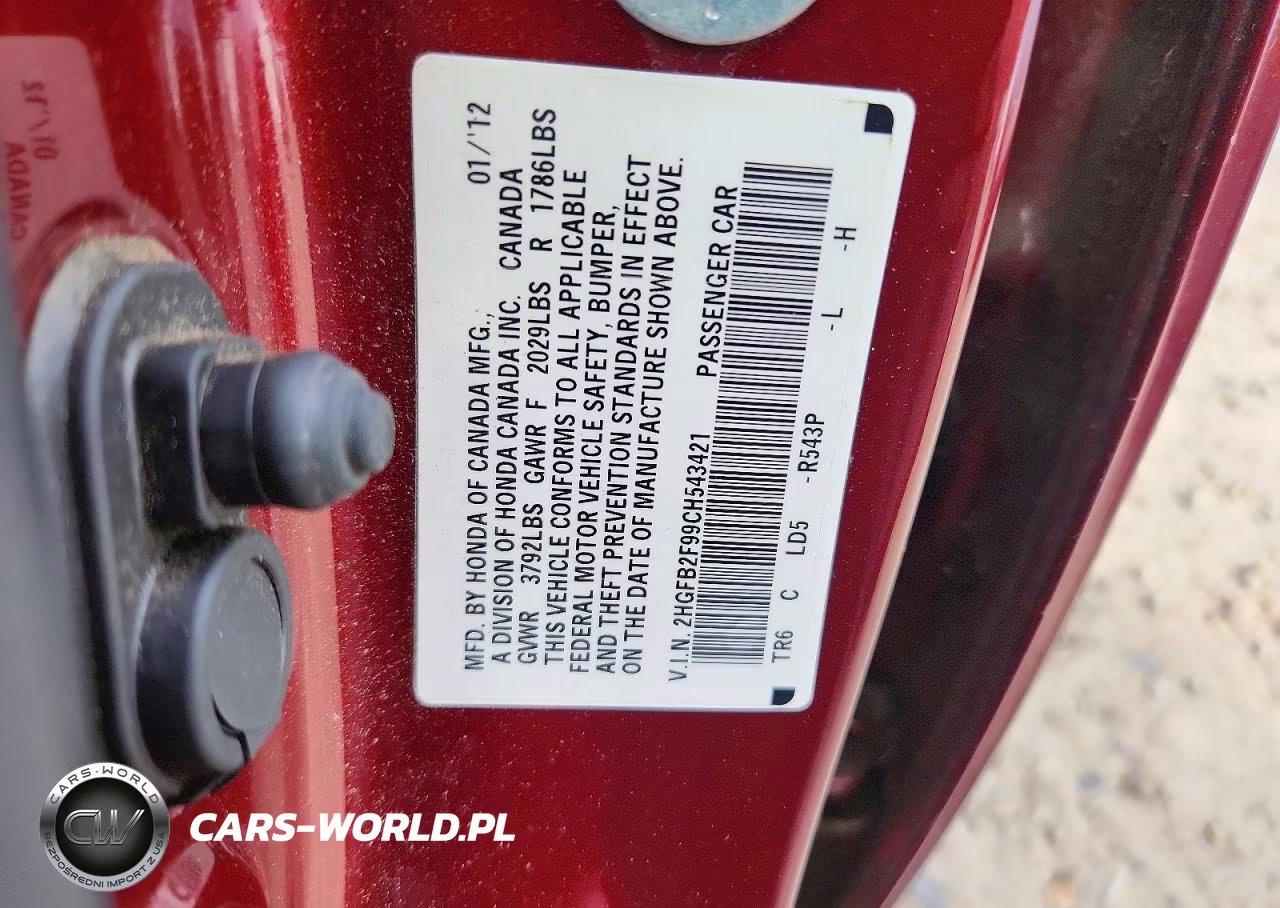 2012 Honda Civic Exl VIN:2HGFB2F99CH543421 - 12