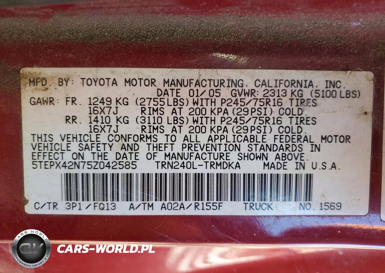 2005 Toyota Tacoma Base VIN:5TEPX42N75Z042585 - 12