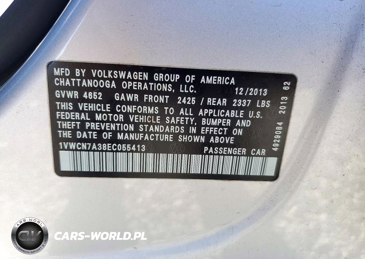 2014 Volkswagen Passat Sel VIN:1VWCN7A38EC055413 - 12