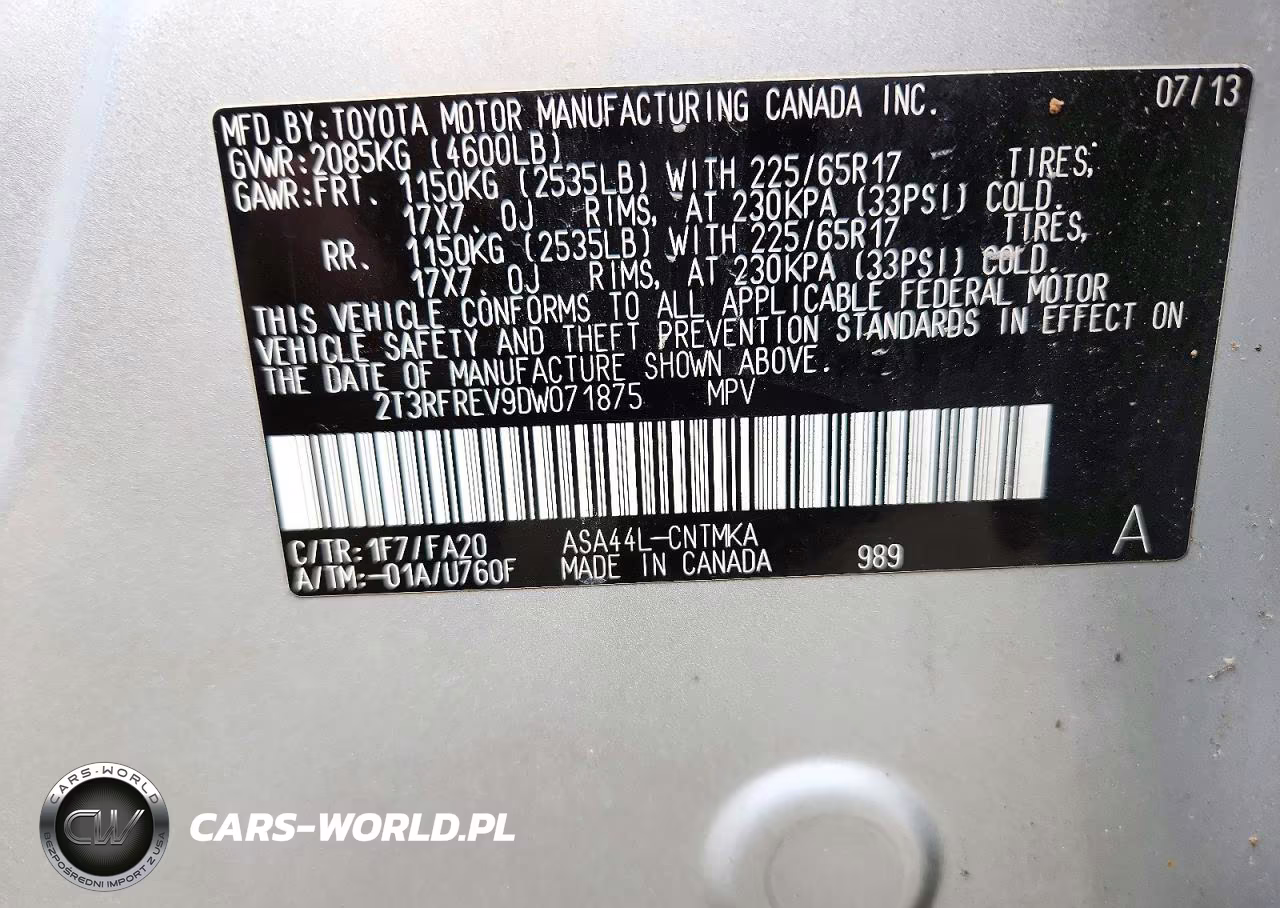 2013 Toyota Rav4 Xle VIN:2T3RFREV9DW071875 - 13
