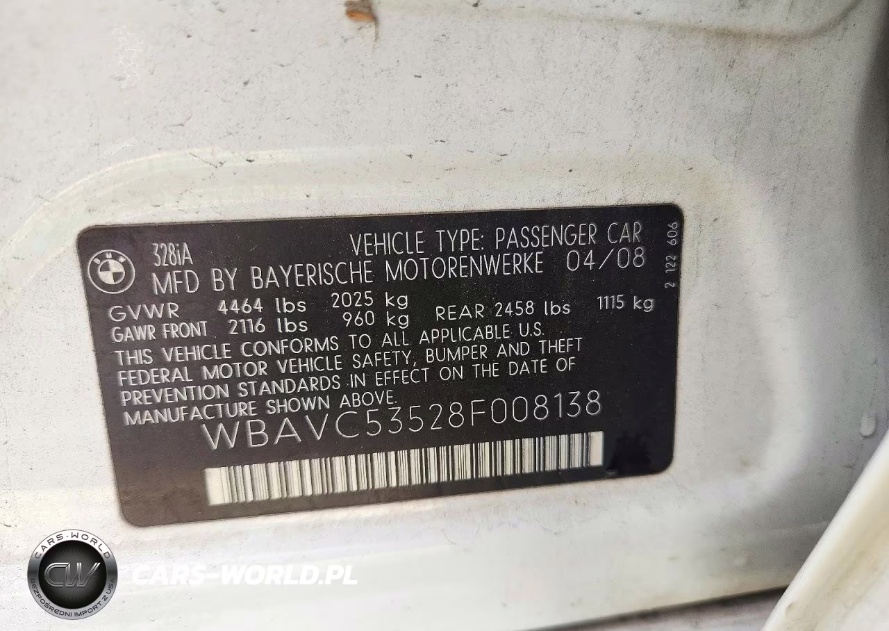 2008 BMW 328 I Sulev VIN:WBAVC53528F008138 - 12
