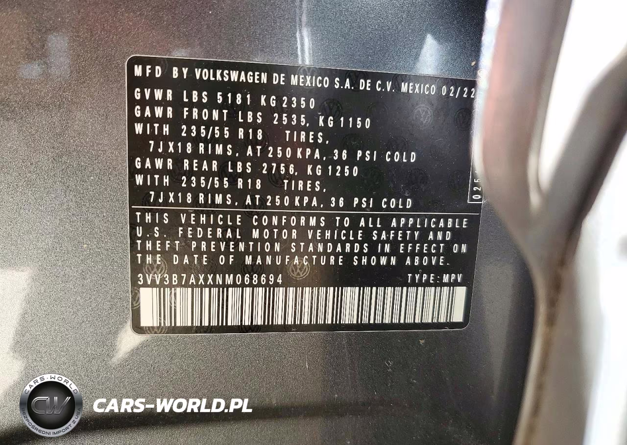 2022 Volkswagen Tiguan Se VIN:3VV3B7AXXNM068694 - 14
