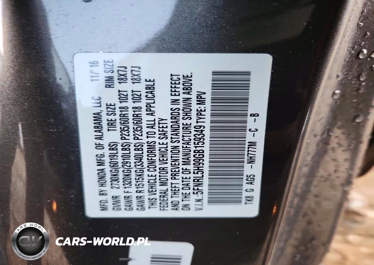 2016 Honda Odyssey Touring VIN:5FNRL5H99GB159349 - 13