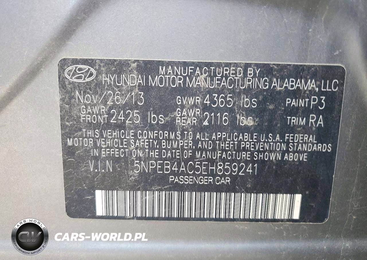 2014 Hyundai Sonata Gls VIN:5NPEB4AC5EH859241 - 12